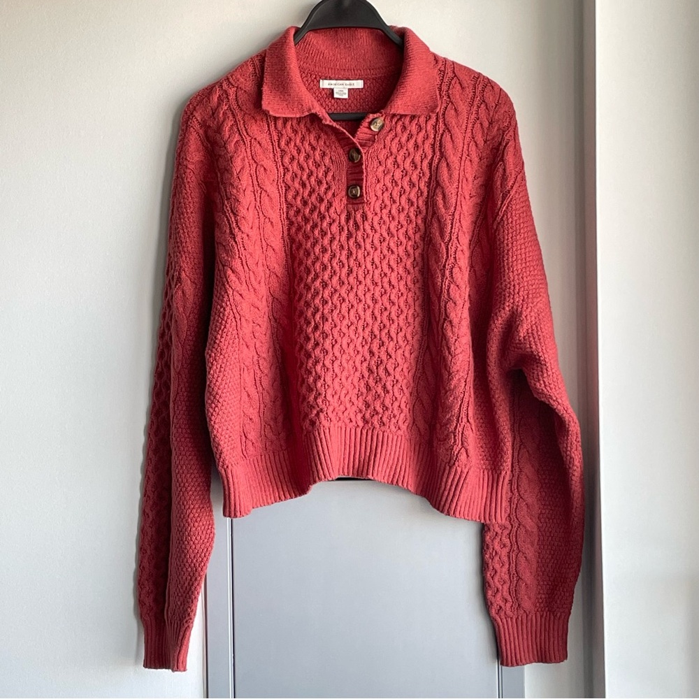 AMERICAN EAGLE Rust Orange Cable Knit Sweater